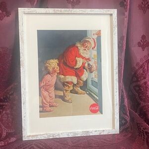 Coca-Cola Santa and Child Framed Art in Red and White 13x17 Print